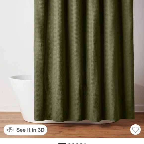 Olive Green Waffle Threshold Shower Curtain - Picture 2 of 2